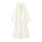 Women's maxi dress with ruffles, tie collars and wide bell sleeves Fashion Glam