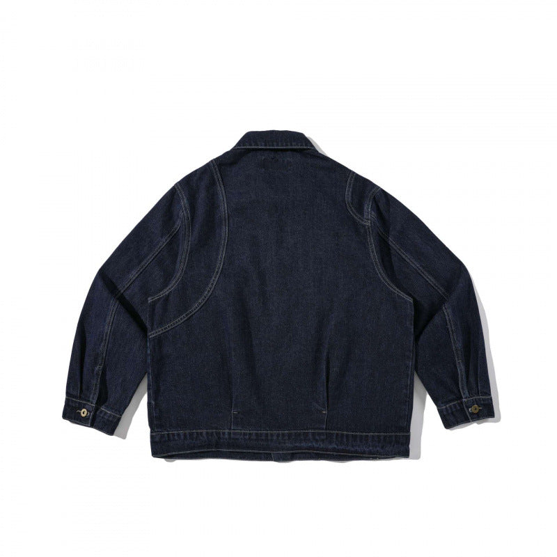 Unisex Boxy Denim Worker Jacket with Oversized Patch Round Pockets Fashion Glam