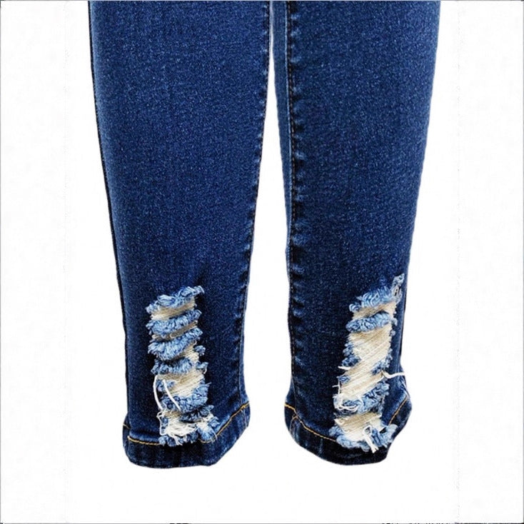 Women High-Waisted Super Stretch Skinny Jeans with Extreme Destroy Detail Fashion Glam