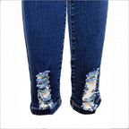 Women High-Waisted Super Stretch Skinny Jeans with Extreme Destroy Detail Fashion Glam