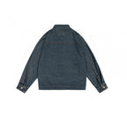 Unisex boxy denim jacket with stand-up collar, full-length zipper and shaped front pockets Fashion Glam