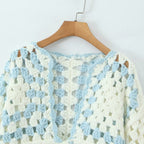 Women Crocheted Granny-Square Cardigan with Wide Sleeves and Ties Fashion Glam