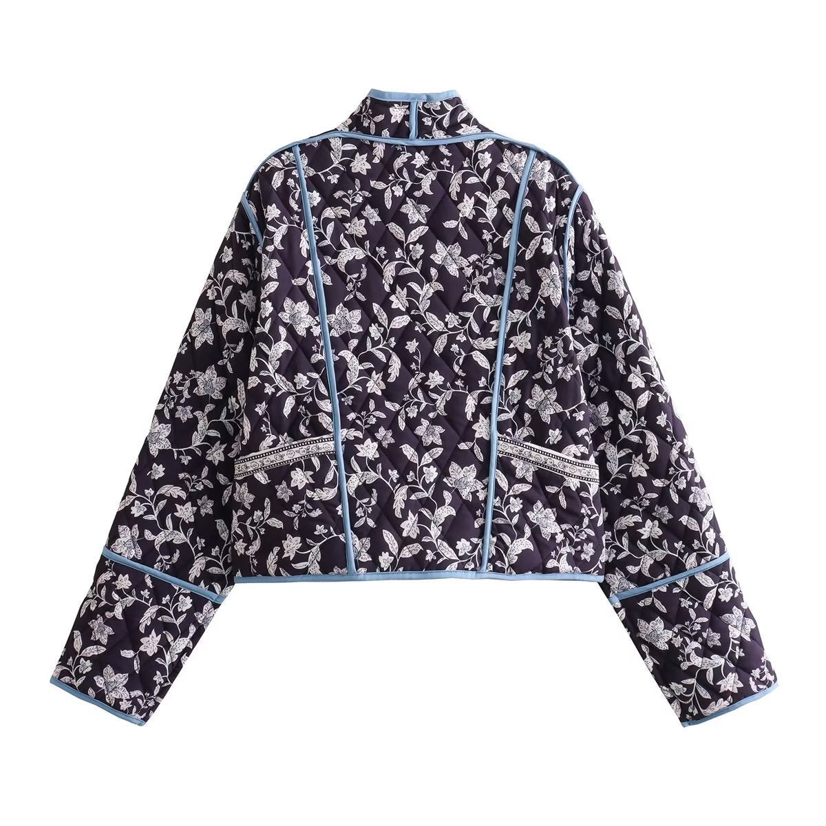 Women's quilted short jacket in kimono style with floral quilted look and contrasting piping Fashion Glam