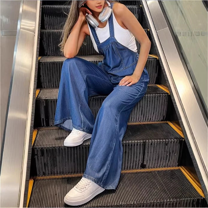 Women's overalls in wide-leg design with a relaxed fit, adjustable straps, and functional pockets Fashion Glam