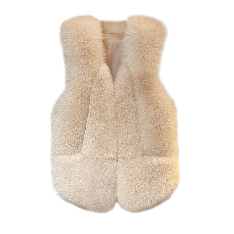Women's Sleeveless High-Pile Faux Fur Vest with Tailored Fit and Inset Pockets Fashion Glam