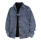 Men's Oversized Denim Jacket with Stonewash Effect and Patch Pockets Fashion Glam