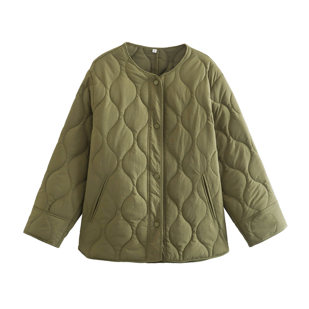Women’s Oversized Padded Jacket in Cocoon Cut with Press Stud Closure Fashion Glam