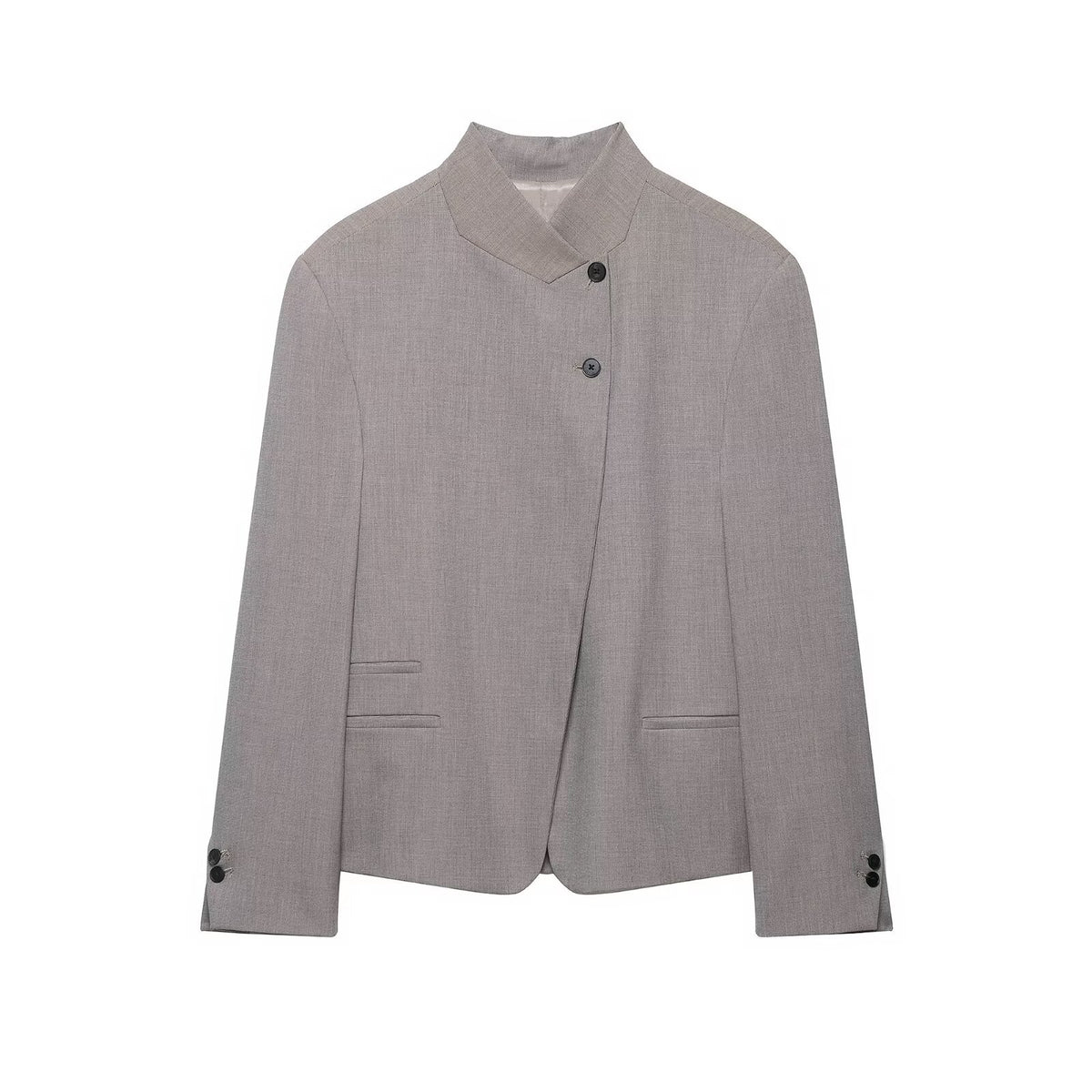 Women's tailored blazer with stand-up collar and asymmetrical button placket Fashion Glam