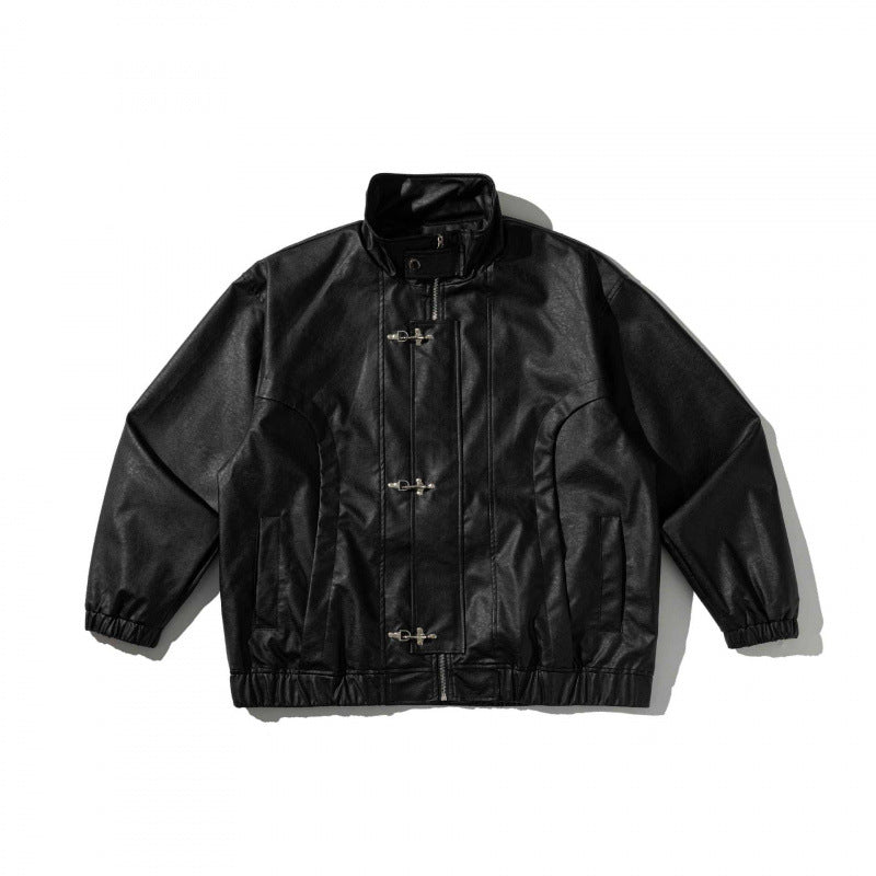 Unisex Boxy-Short Jacket made of vegan leather with a high collar, toggle front, and elastic hem Fashion Glam
