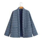 Women Quilted Kimono Overlay Jacket with Open Cut and Patch Pockets Fashion Glam