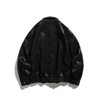 Men's Boxy Faux Leather Bomber Jacket with Concealed Snap Placket, Elastic Hem, and Patch Pockets Fashion Glam
