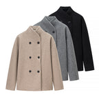 Women Boxy Double-breasted Wool Blend Coat with High Wrap Collar Fashion Glam