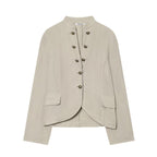 Women's short blazer with Mandarin collar, decorative button placket and curved hem Fashion Glam