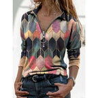 Women's zip pullover with polo collar, graphic diamond print and slim fit Fashion Glam