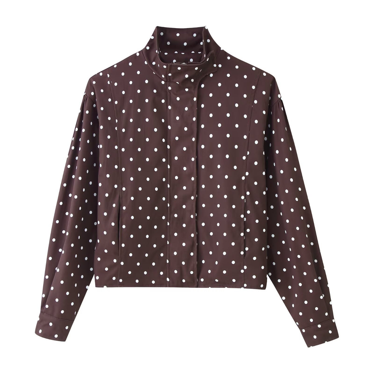 Women's short dotted jacket in blouson style with stand-up collar and balloon sleeves Fashion Glam