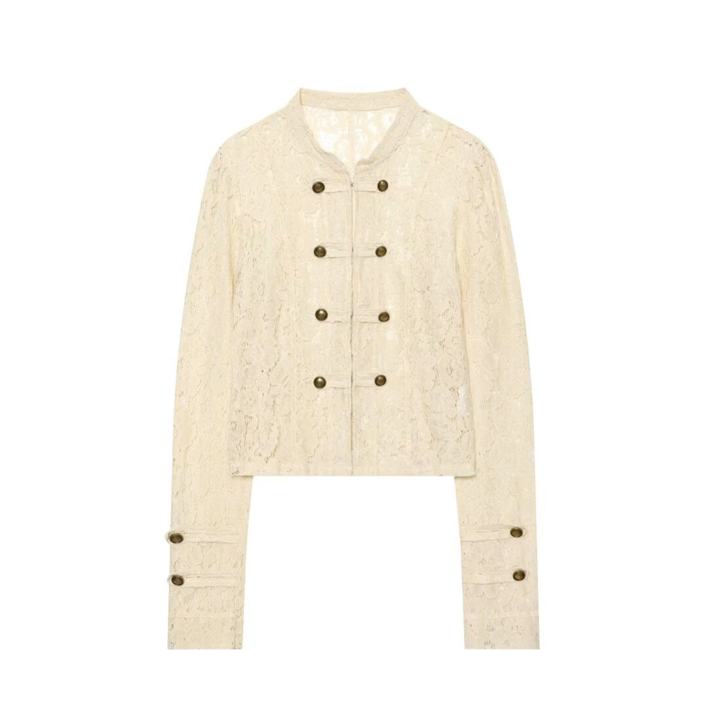 Women's lace jacket with Mandarin collar and decorative frog closures Fashion Glam