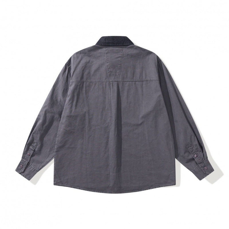 Men's Oversized Shirt Jacket with Cord Collar, Chest Pocket and Stud Detail Fashion Glam