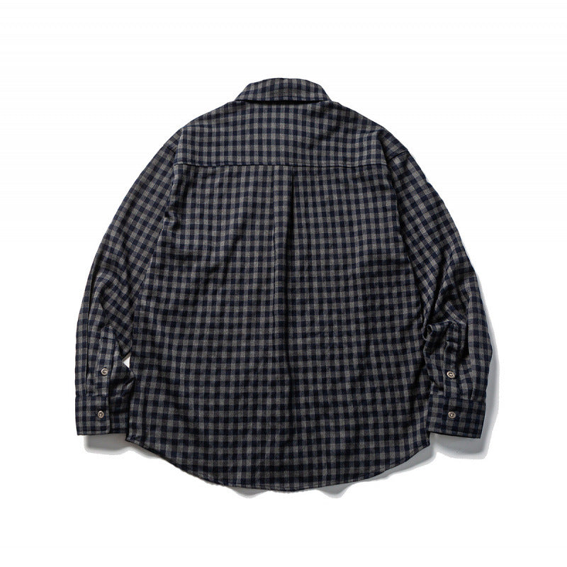Unisex Oversize Check Flannel Shirt with Shirt Collar, Button Front and Rounded Hem Fashion Glam