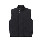 Unisex Boxy Padded Sleeveless Vest with High Stand-Up Collar, Hidden Snap Button Placket and Flap Pockets Fashion Glam
