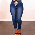 Women's High-Waist Sculpting Jeggings in Denim Look with Elastic Drawstring Waistband Fashion Glam