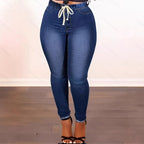 Women's High-Waist Sculpting Jeggings in Denim Look with Elastic Drawstring Waistband Fashion Glam