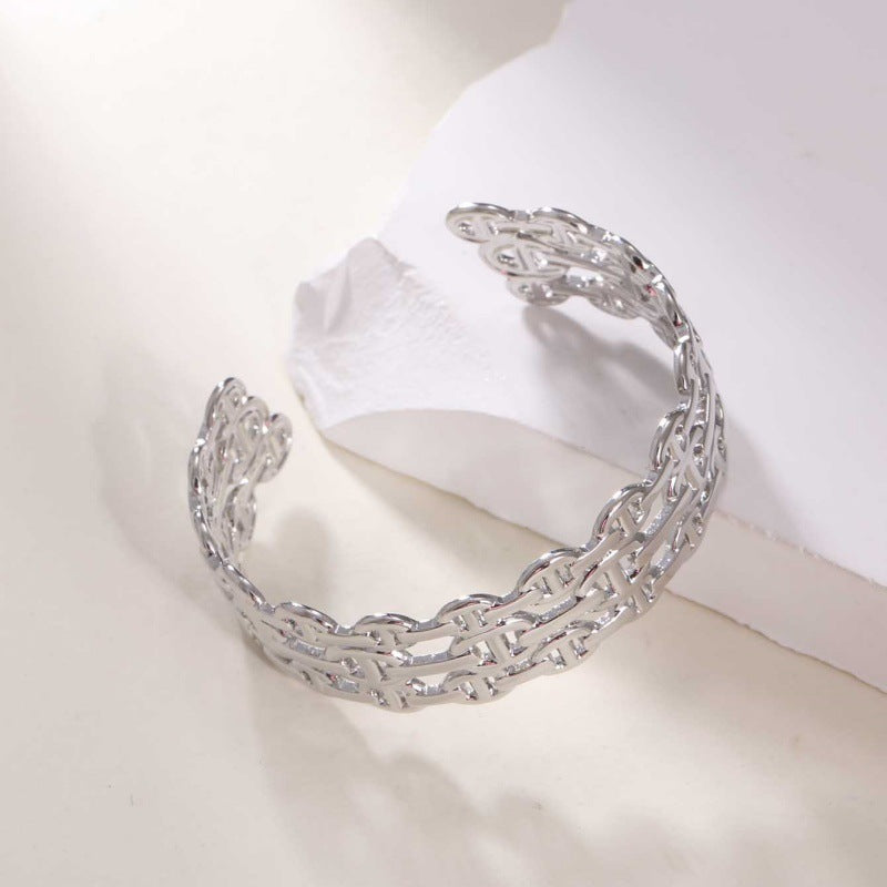 Women's Open Bangle in Modern Bamboo Design Fashion Glam