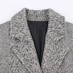 Women Oversized Coat with Herringbone Pattern and Deep Lapel Collar Fashion Glam
