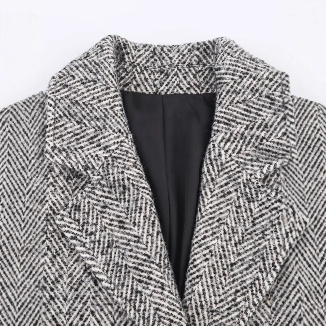 Women Oversized Coat with Herringbone Pattern and Deep Lapel Collar Fashion Glam
