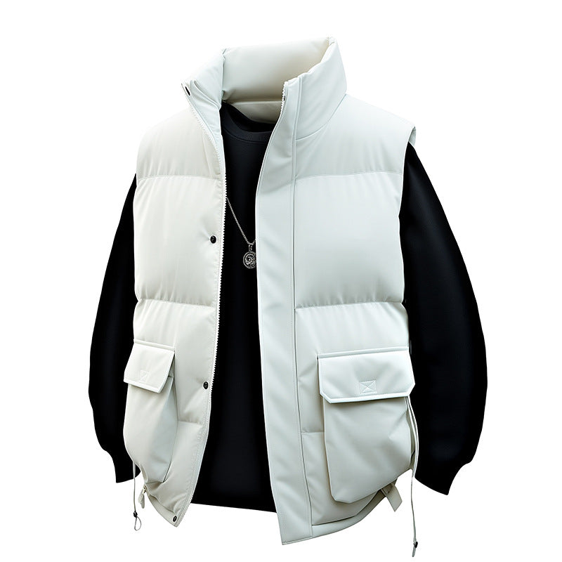 Men's Padded Utility Vest with High Stand Collar and Multi-Functional Pockets Fashion Glam