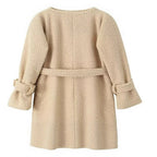 Women Long Teddy Coat in Trench Style with Double-Breasted Button Placket, Tied Belt, and Adjustable Cuffs Fashion Glam