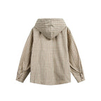 Unisex wide checkered hooded shirt jacket made of cotton flannel with patch breast pocket Fashion Glam