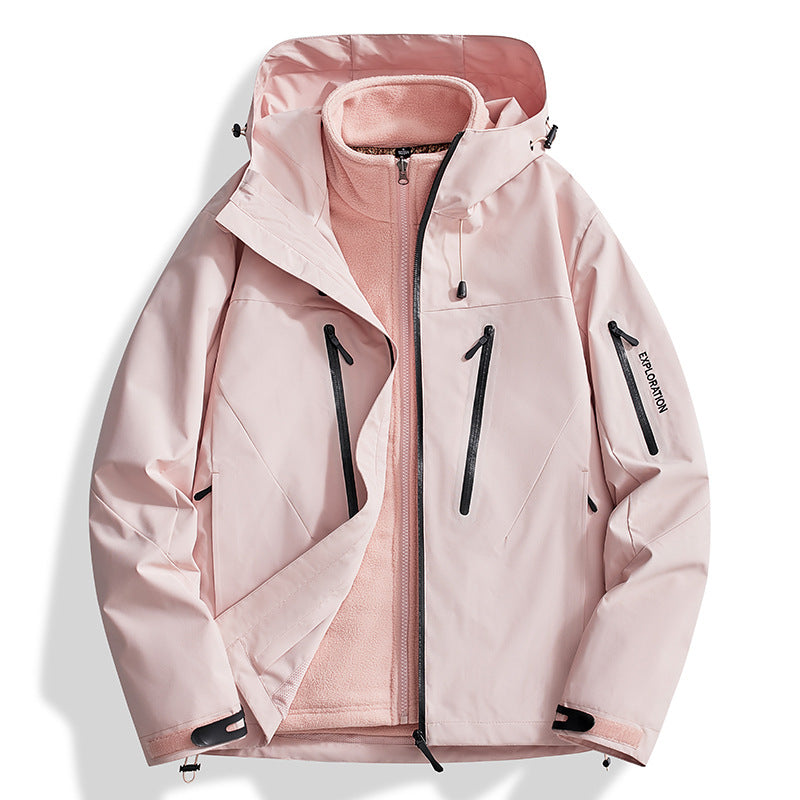Men's two-in-one softshell outdoor jacket with detachable fleece inner jacket and waterproof zippers Fashion Glam