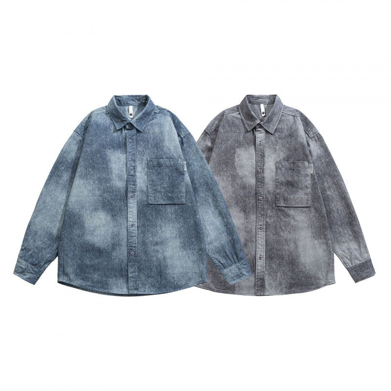 Unisex Oversize Cotton Shirt with Washed Effect and Patch Chest Pocket Fashion Glam