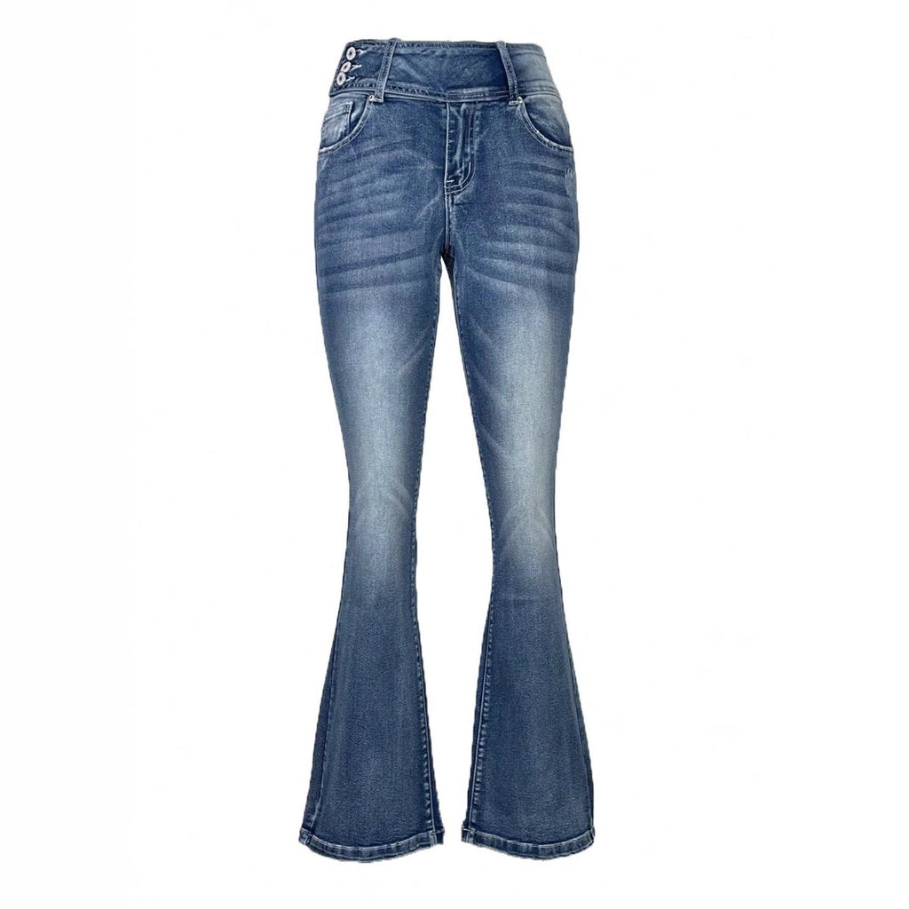 Ladies high-waisted flared jeans with side decorative seam and sculpting stretch waistband Fashion Glam