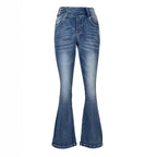 Ladies high-waisted flared jeans with side decorative seam and sculpting stretch waistband Fashion Glam