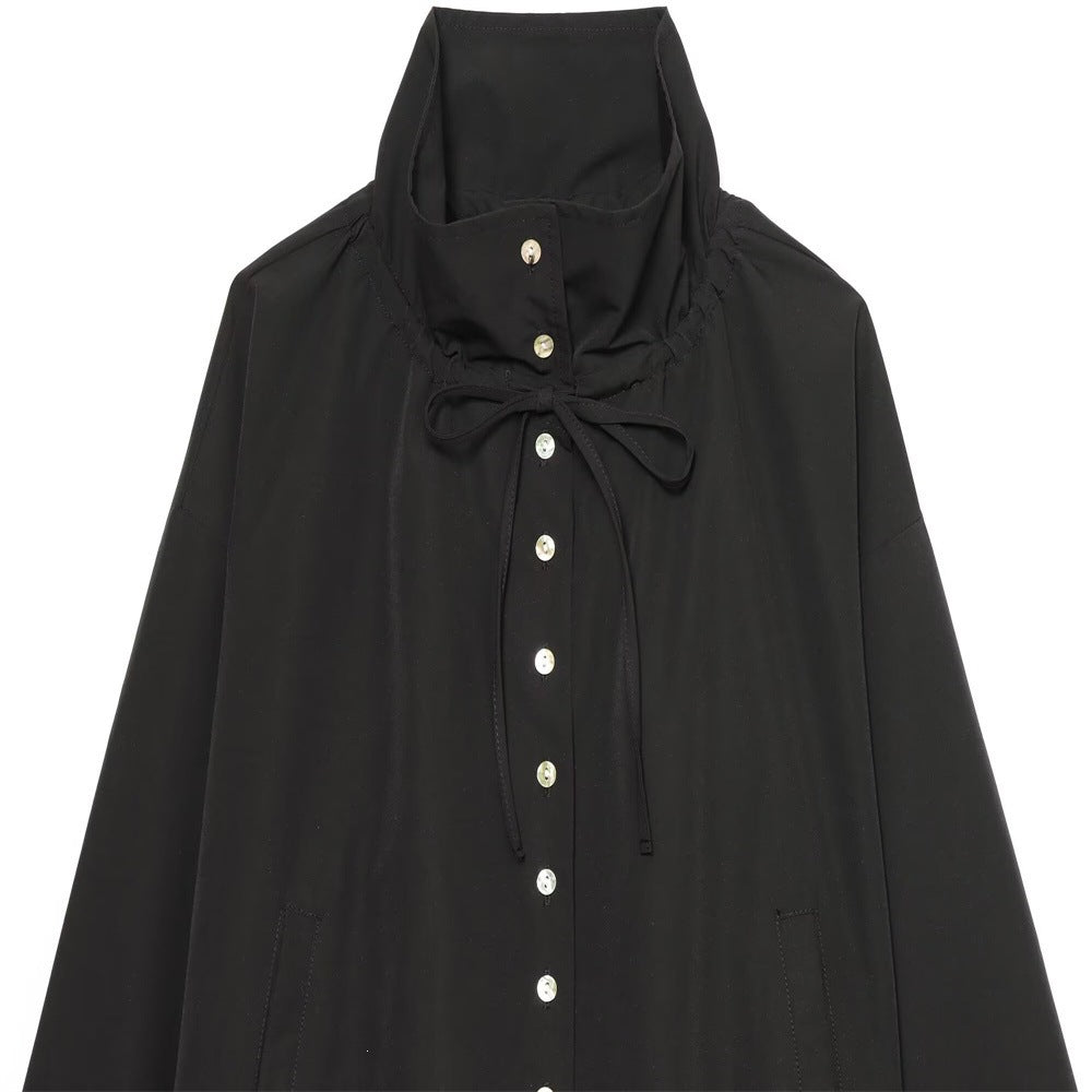 Women Cropped Oversized Utility Jacket with Stand Collar and Drawstring Fashion Glam