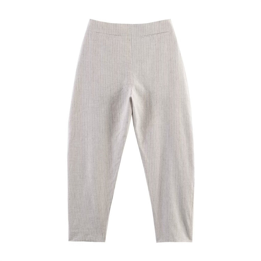 Women High-Waisted Pleated Pants with Loose Fit and Narrow Ankle Area Fashion Glam