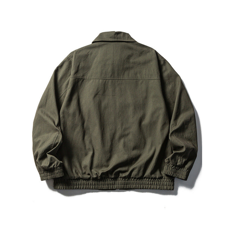 Men's Boxy Field Jacket in Utility Look with Stand-up Collar, Full-length Zipper and Elastic Hem Fashion Glam