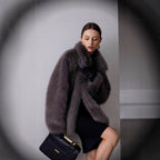 Ladies Short Boxy Faux Fur Jacket with Extra Soft High Pile and Voluminous Shawl Collar Fashion Glam
