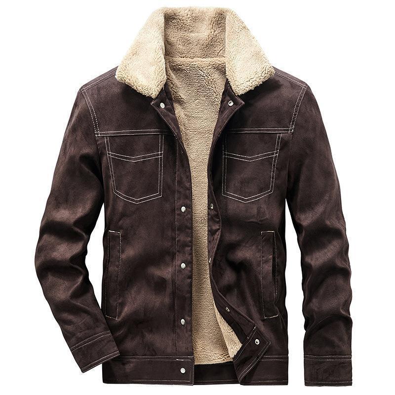 Men's suede jacket with Sherpa lining, teddy inner lining and snap button closure Fashion Glam