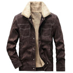 Men's suede jacket with Sherpa lining, teddy inner lining and snap button closure Fashion Glam