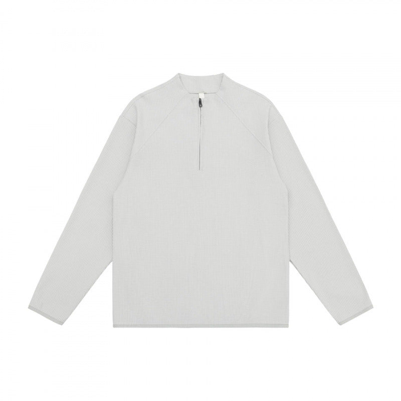 Unisex Waffle Knit Half-Zip Pullover with Raglan Sleeves Fashion Glam