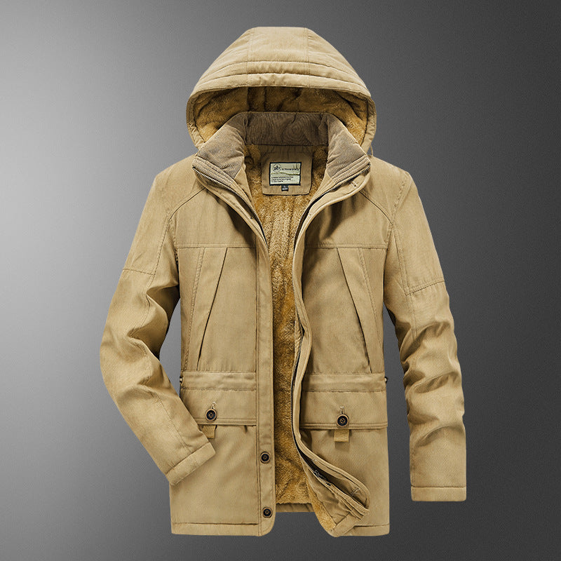 Men's insulated hooded parka with thermo teddy lining, windproof cotton blend outer shell, and multiple pockets Fashion Glam