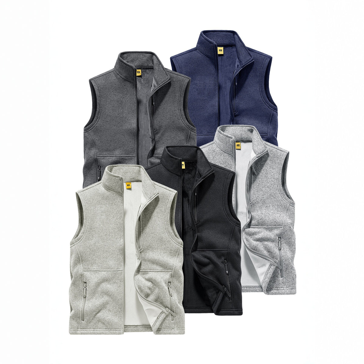 Men's fleece vest with high stand collar, chest zipper and side pockets Fashion Glam