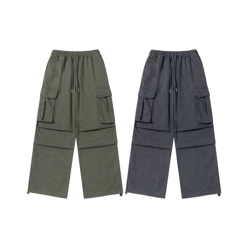 Men's Wide Cargo Pants with Elastic Waistband, Drawstring and Overlapping Panels Fashion Glam