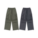 Men's Wide Cargo Pants with Elastic Waistband, Drawstring and Overlapping Panels Fashion Glam