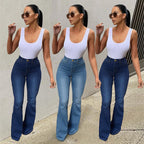 Women's High-Waisted Stretch Jeans with Flared Leg and Figure-Flattering Fit Fashion Glam