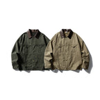 Men's Boxy Canvas Jacket with Leather Collar and Overshirt Silhouette Fashion Glam