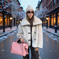 Women's short teddy coat with voluminous shawl collar and contrast piping Fashion Glam