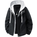 Men's Two-Layer Windbreaker Hooded Jacket with Contrast Lining and Concealed Zipper Fashion Glam